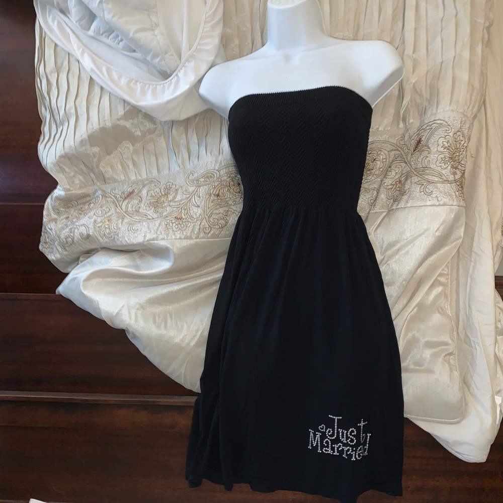 Rhinestone Just Married Coverup Tube Dress - Bride